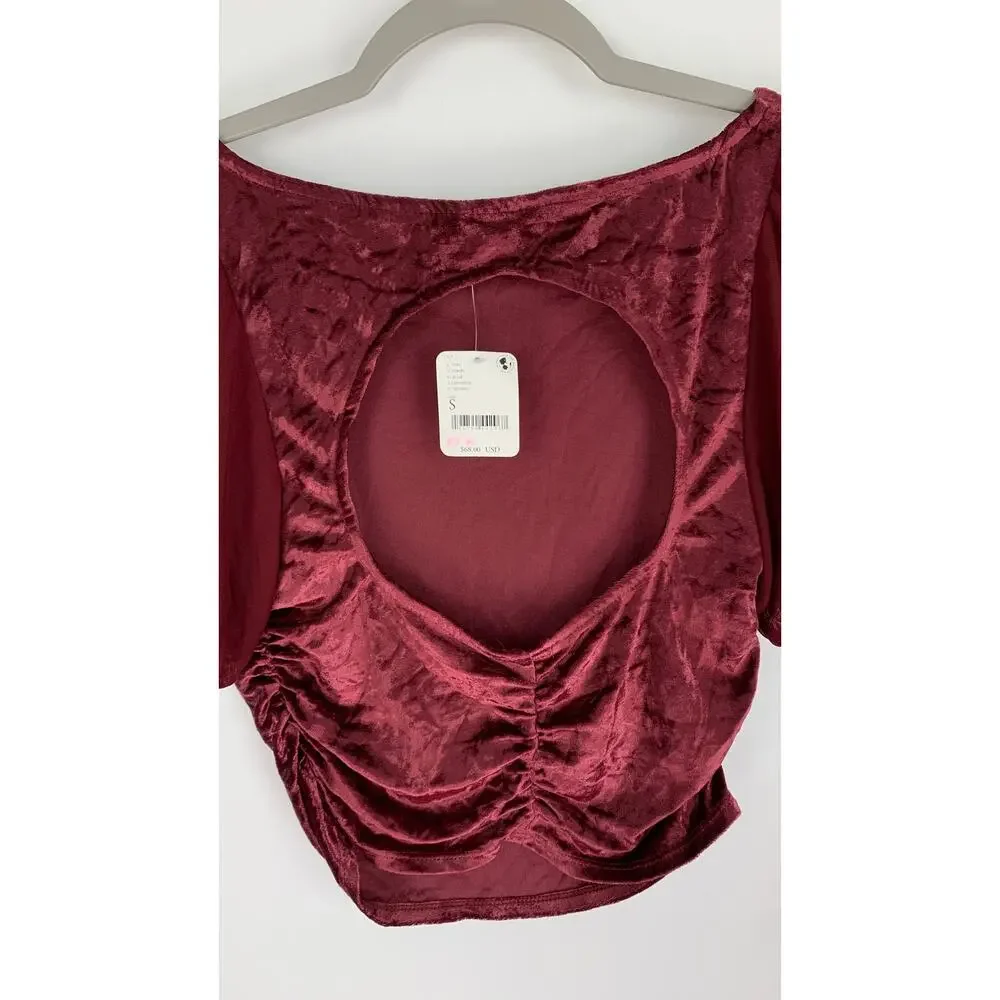 Free People Intimately Midnight Mood Velvet Crop Dark Red Womens Small New 90s